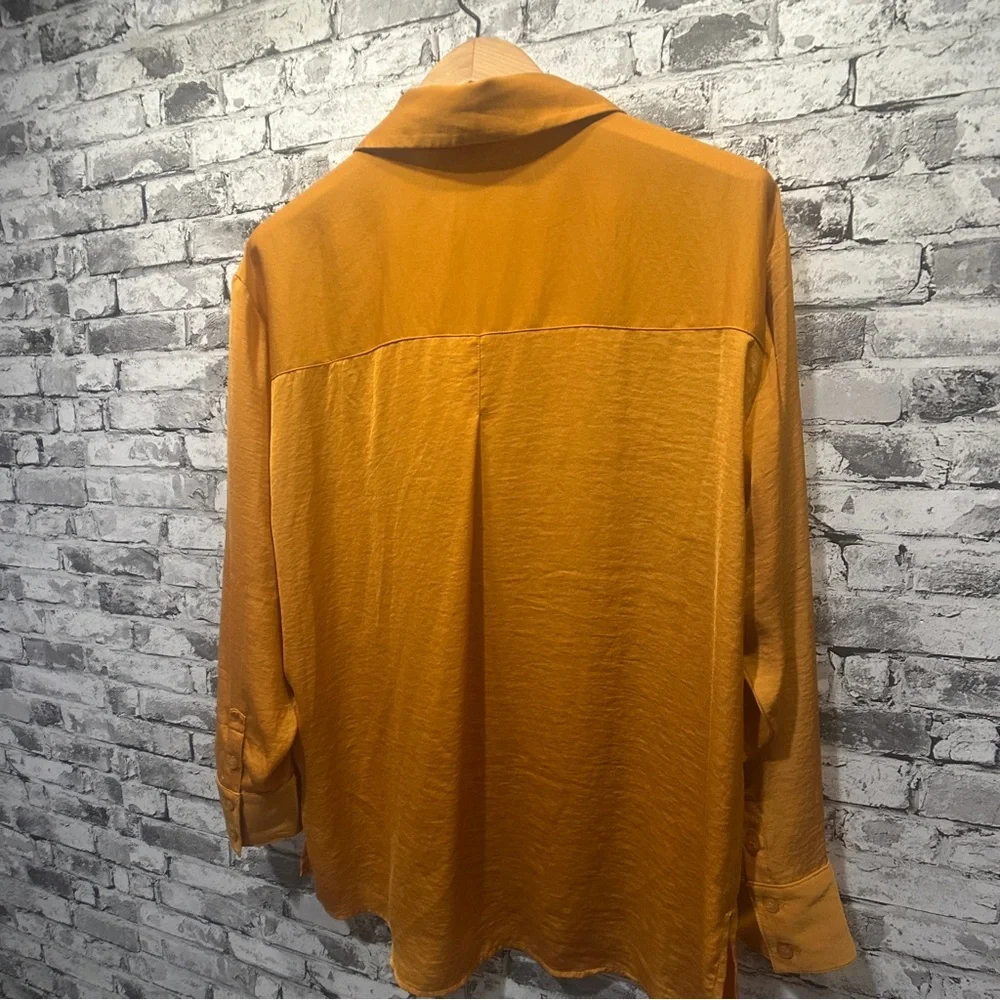 EUC Open Edit Women's Orange Button-Down Shirt Size L - Picture 8 of 13